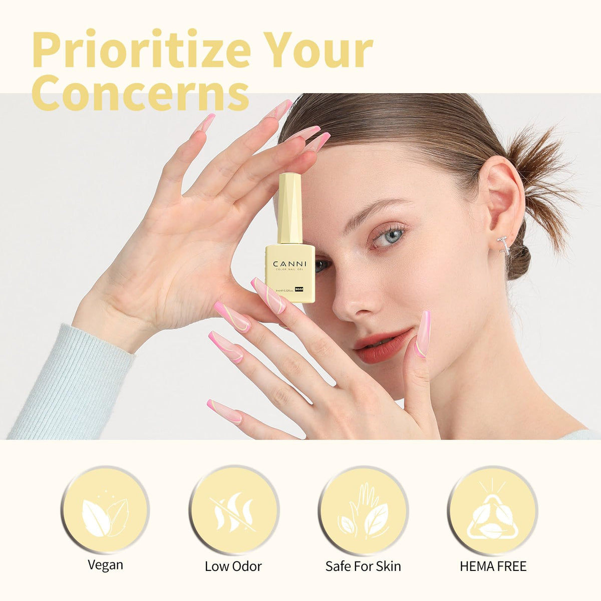 CANNI Pastel Yellow Gel Nail Polish curing under UV lamp