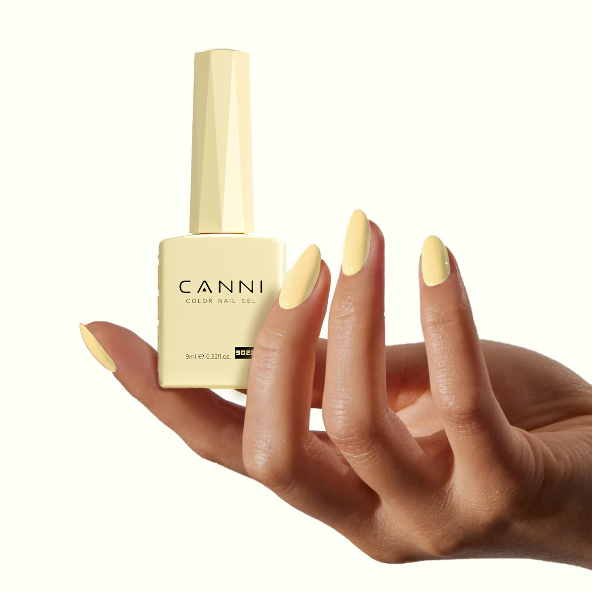 CANNI Pastel Yellow Gel Nail Polish in a nail art setup
