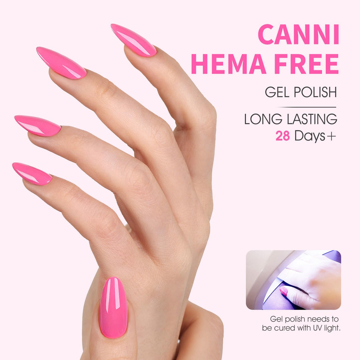 CANNI Pink Gel Nail Polish curing under UV lamp