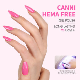 CANNI Pink Gel Nail Polish curing under UV lamp
