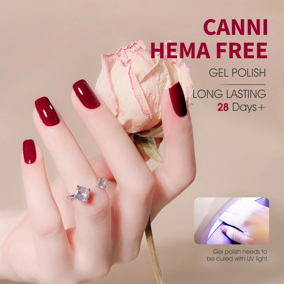 CANNI Red Gel Nail Polish application on nails