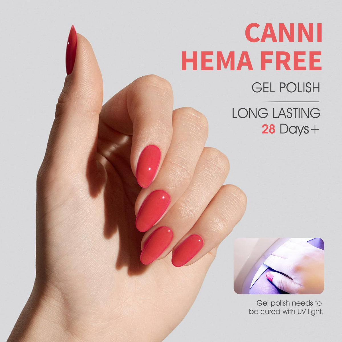 CANNI Red Gel Nail Polish applied on nails with vibrant colour