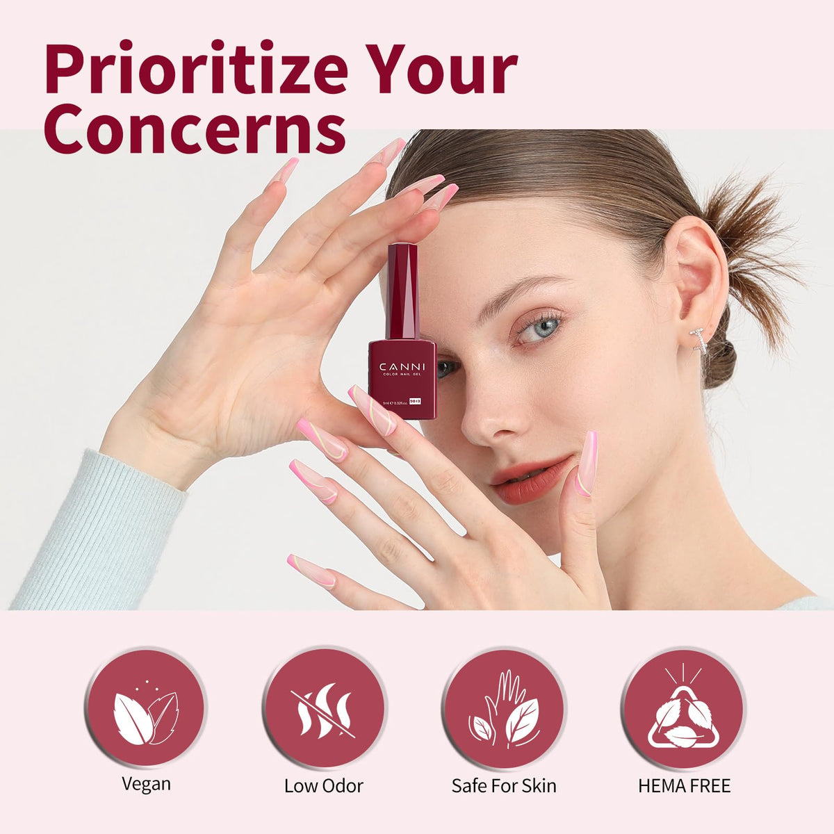 CANNI Red Gel Nail Polish with base and top coat