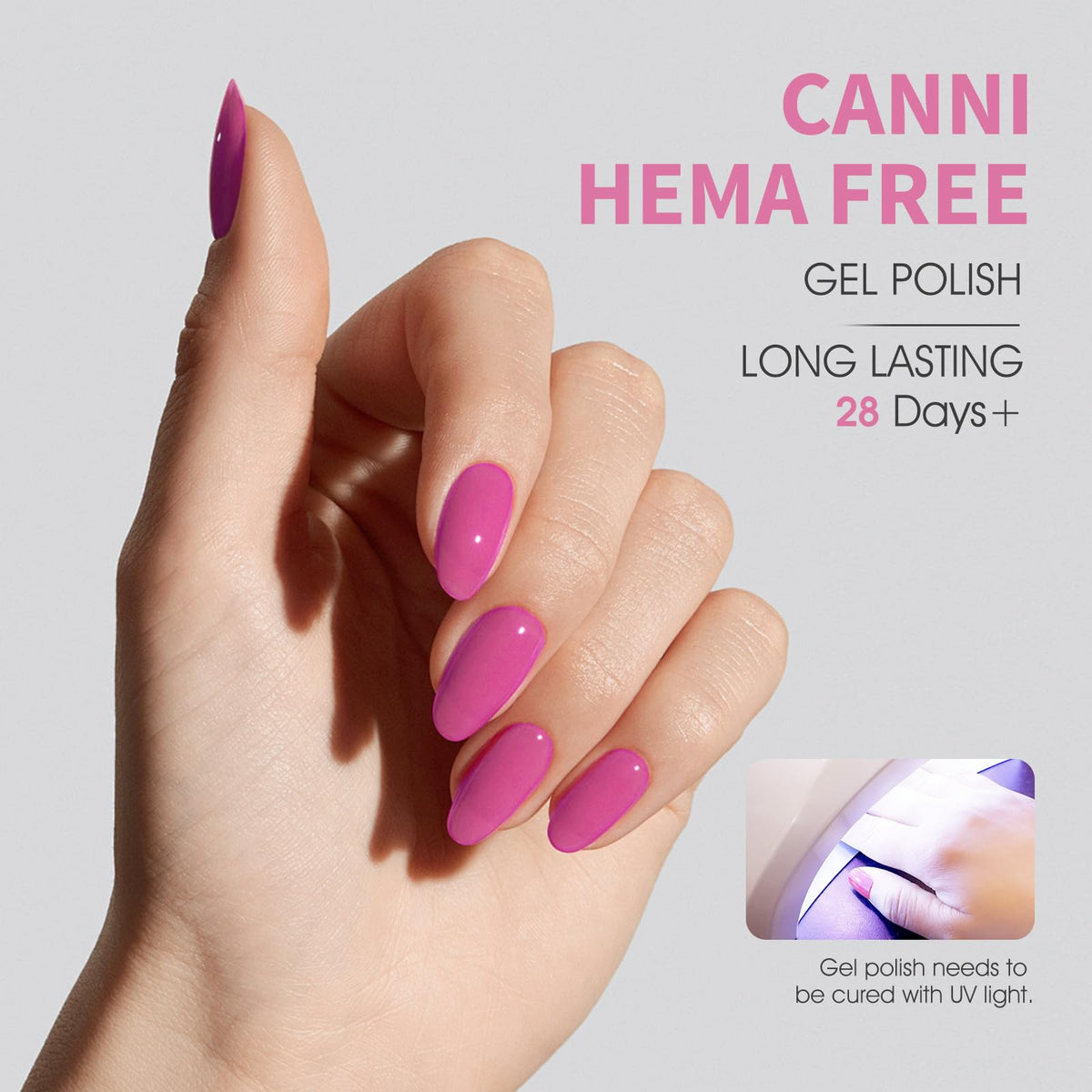 CANNI Red Pink Gel Nail Polish application process with UV lamp