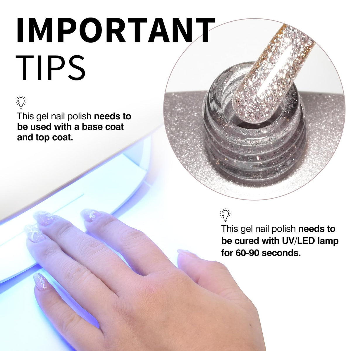 CANNI Rose Grey Glitter Gel Nail Polish 9ml application on nails
