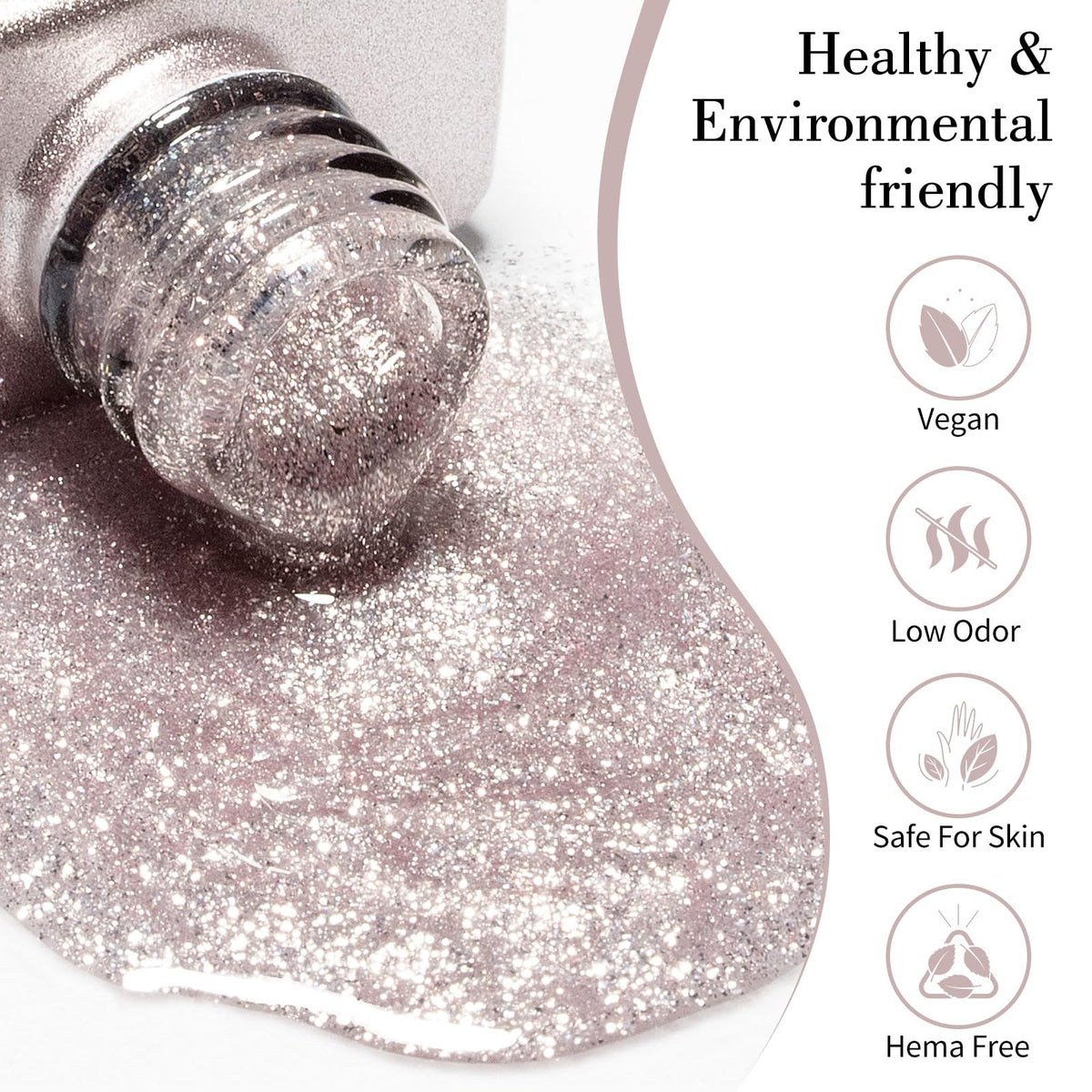 CANNI Rose Grey Glitter Gel Nail Polish 9ml bottle with glitter