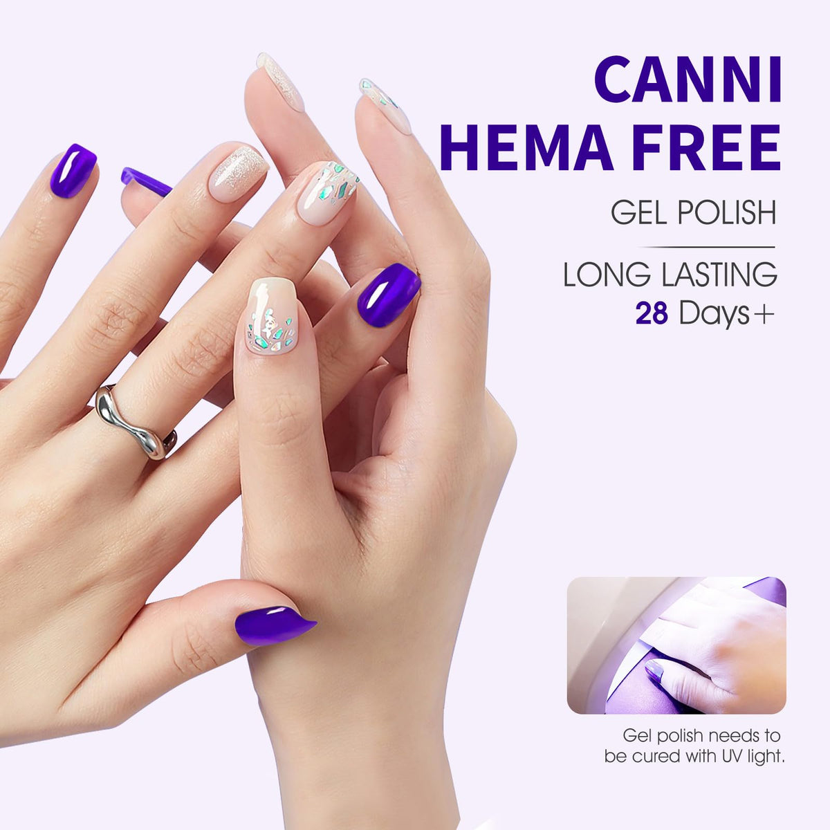 CANNI Royal Blue Gel Nail Polish with UV lamp for curing