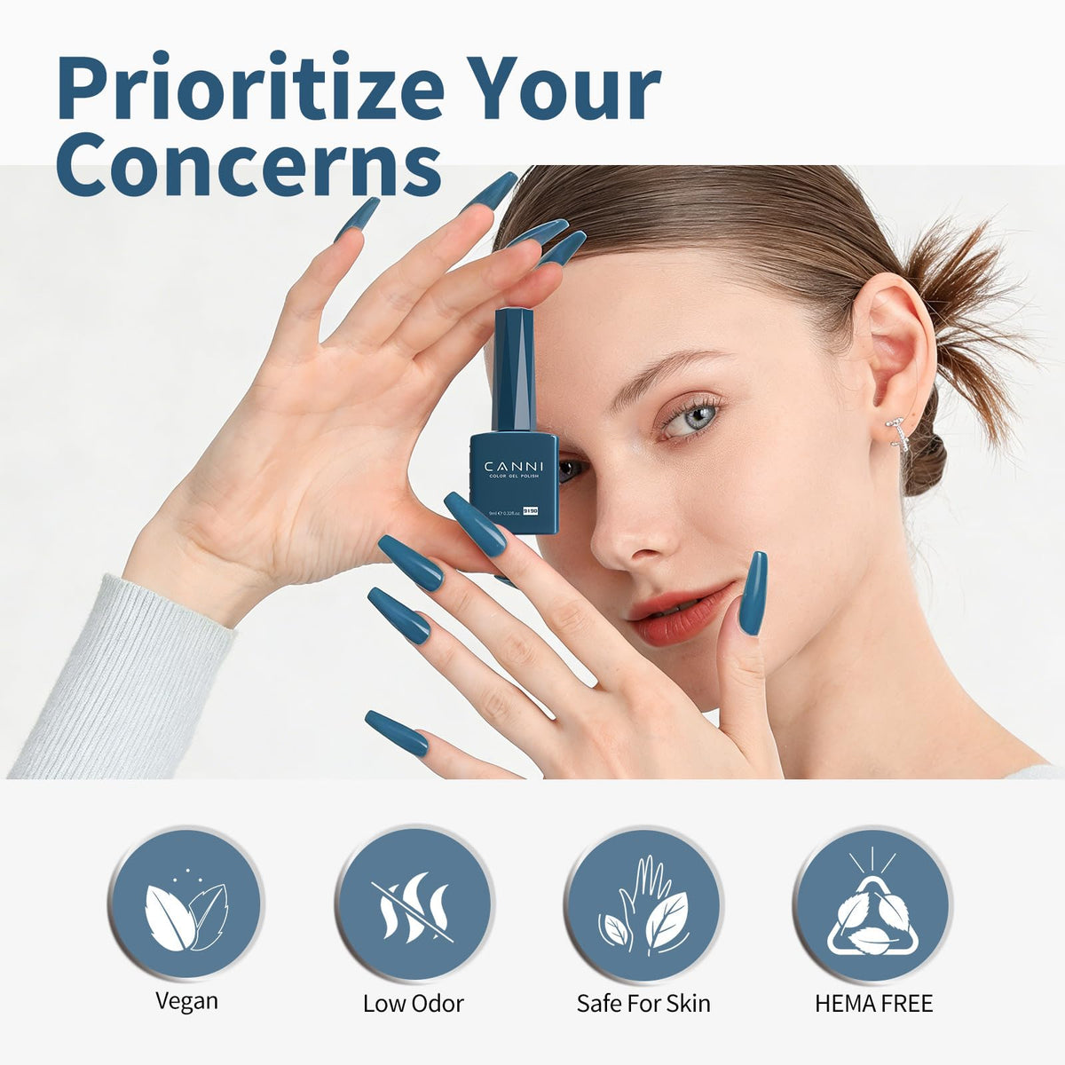 CANNI Royal Deep Blue Gel Nail Polish on a manicure table