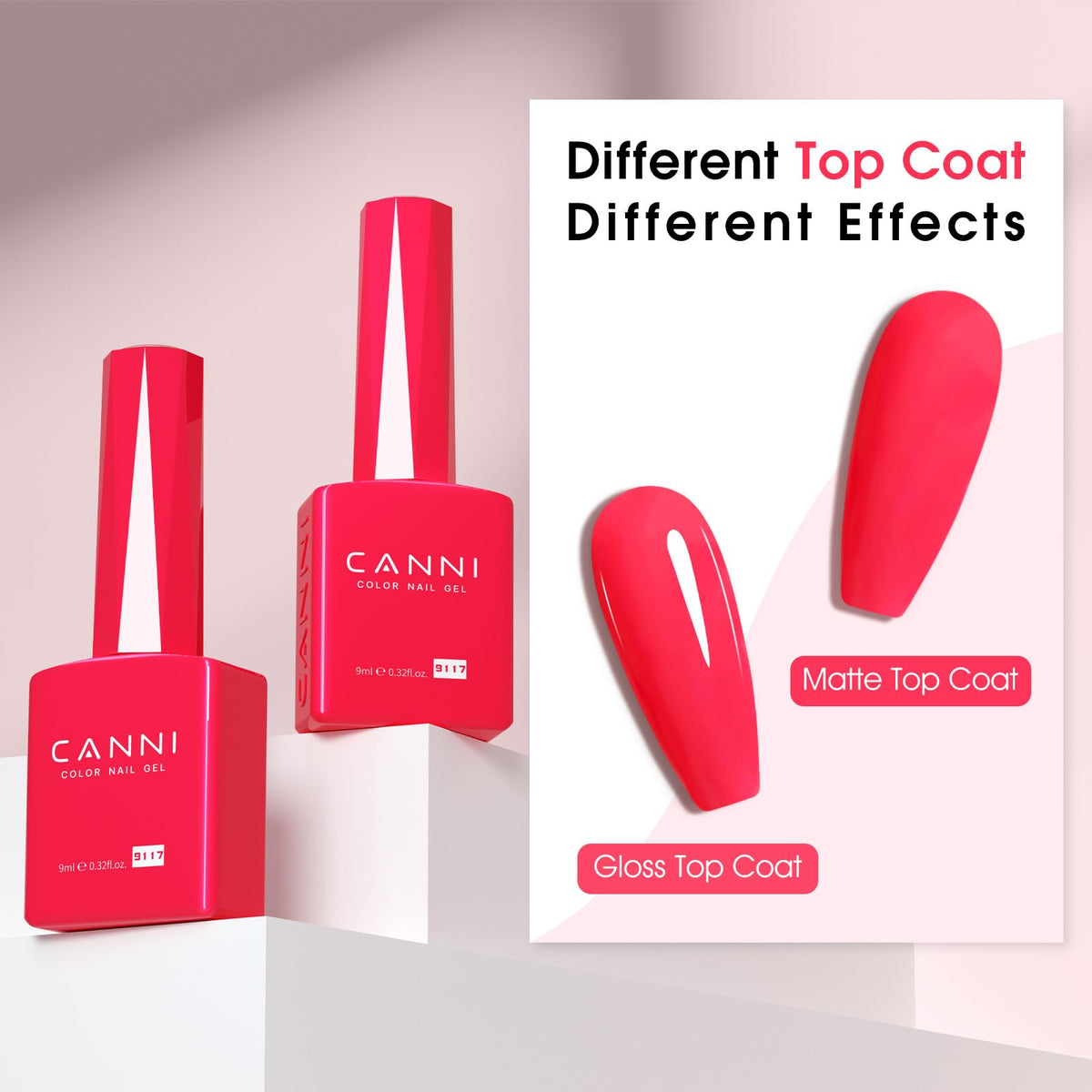 CANNI Strawberry Pink Gel Nail Polish 9ml on a nail art display
