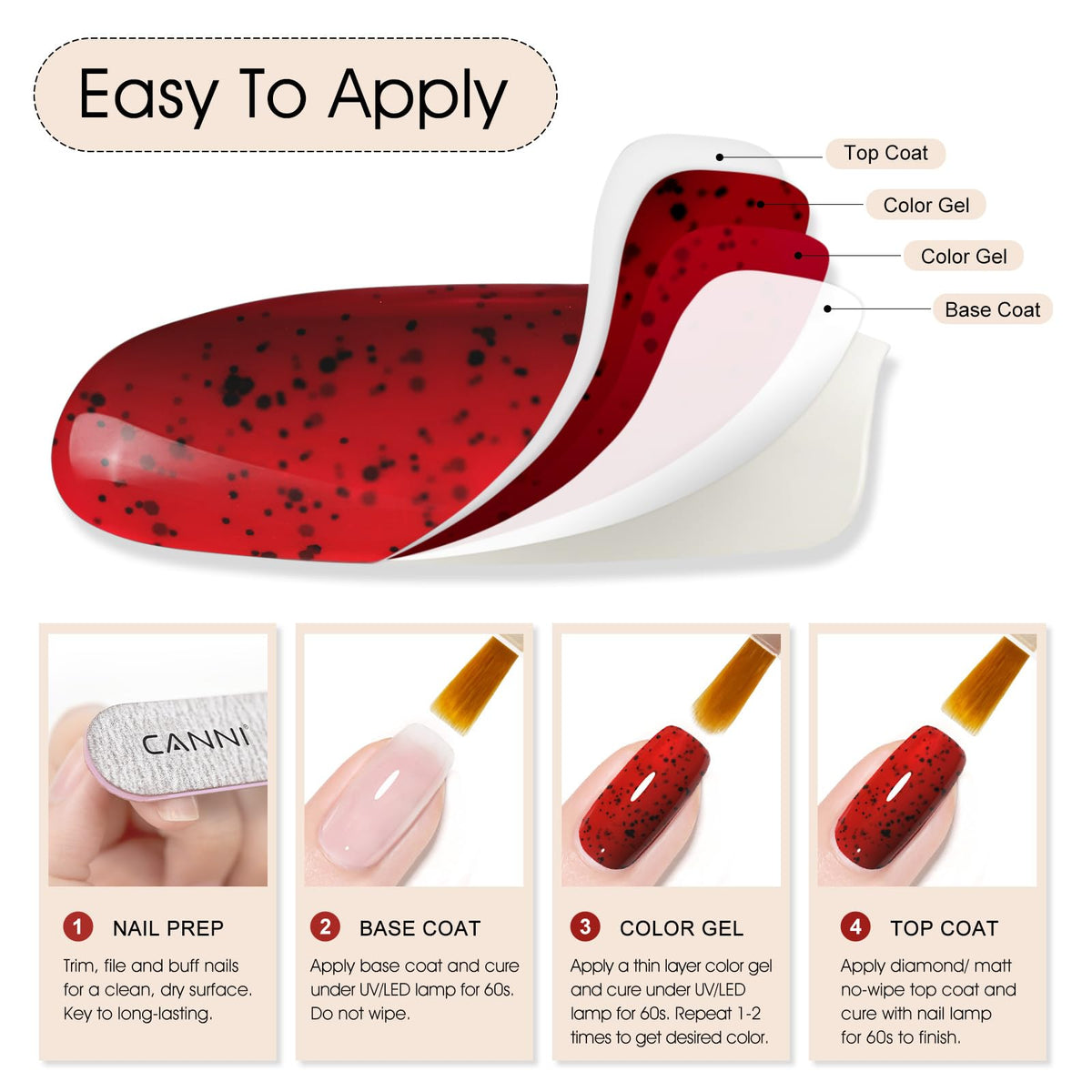CANNI Wine Red Glitter Gel Nail Polish 9ml packaging