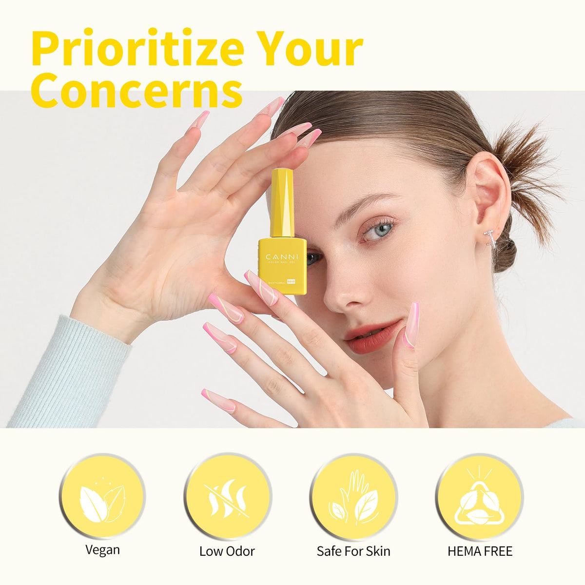 CANNI Yellow Gel Nail Polish with base and top coat