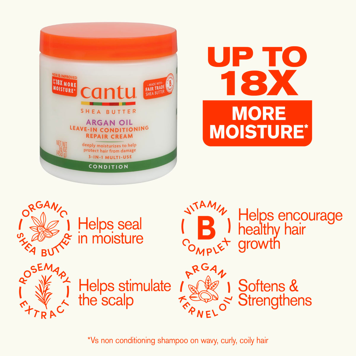 Cantu Argan Oil Leave-In Conditioning Repair Cream 16oz side view