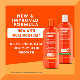 Cantu Shampoo bottle close-up showcasing shea butter ingredients