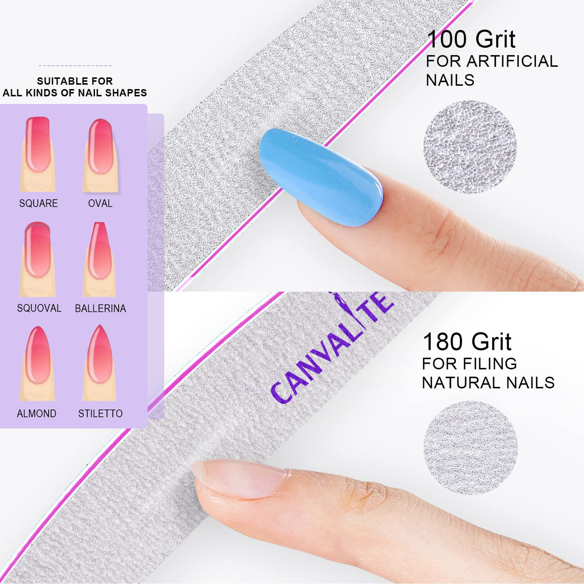 CANVALITE Nail File double sided view showing 100 and 180 grit