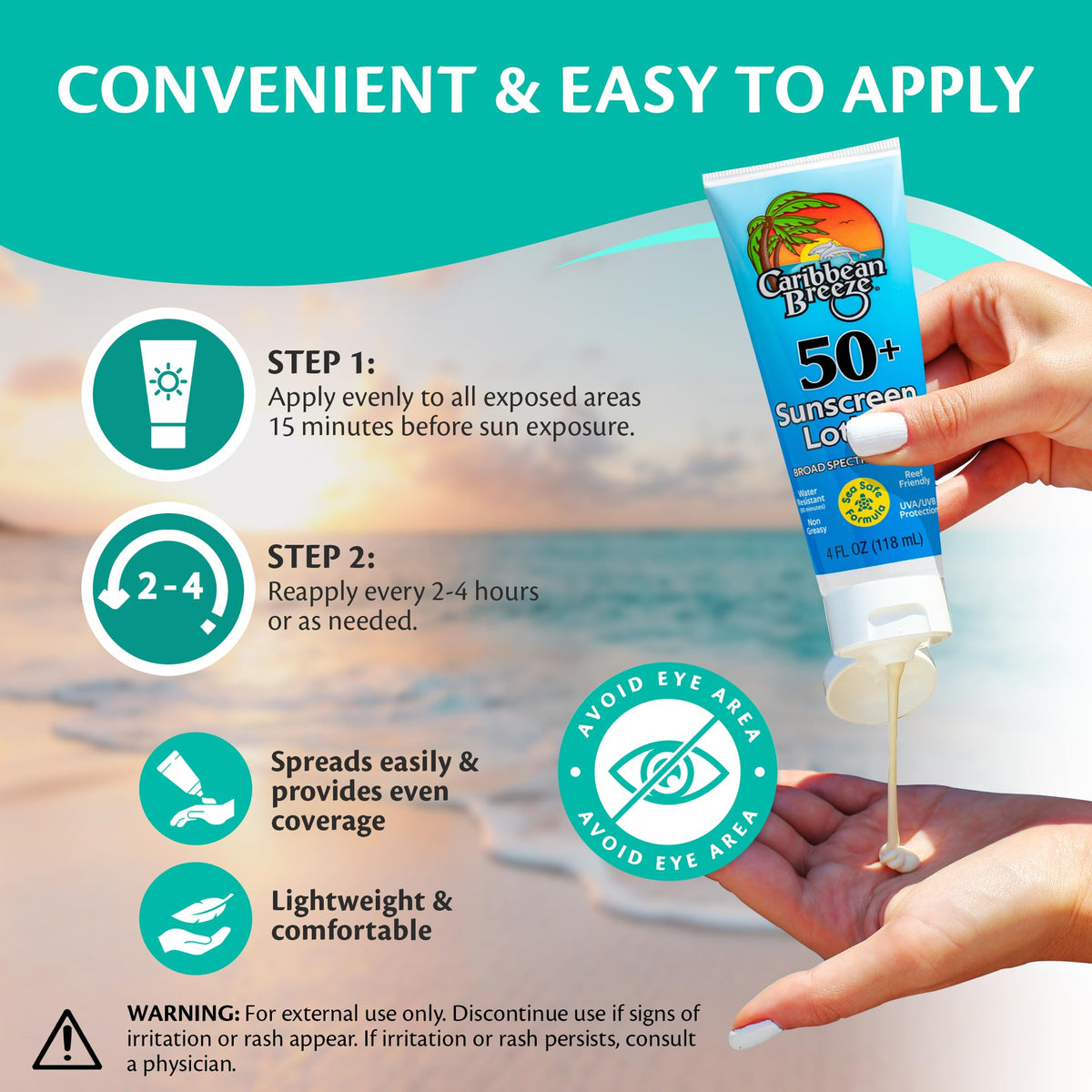 Caribbean Breeze Sunscreen SPF 50 Mango Lime Lotion application on skin