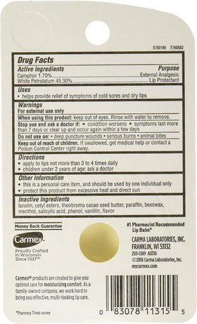 Carmex Classic Lip Balm Medicated 0.25 oz back view