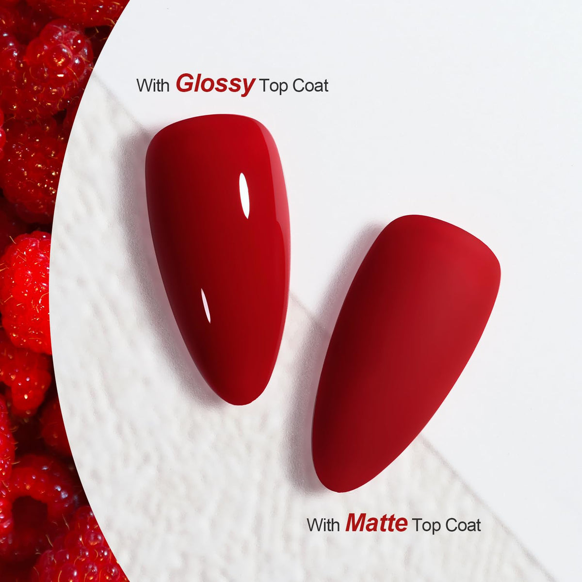 Carmine Red gel nail polish swatch on a nail