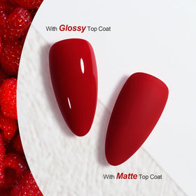 Carmine Red gel nail polish swatch on a nail