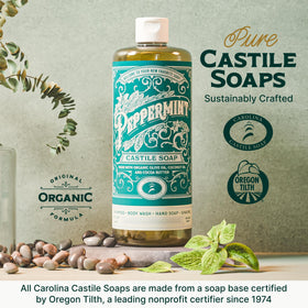 Carolina Castile Soap Peppermint Scent displayed on a bathroom shelf