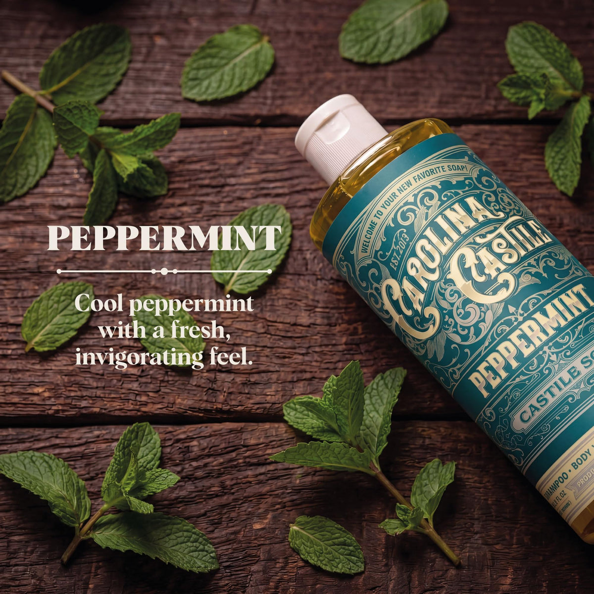 Carolina Castile Soap Peppermint Scent pouring from bottle