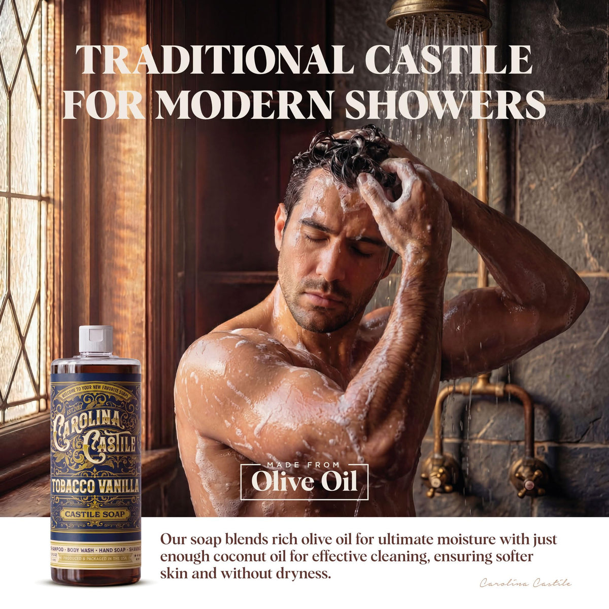 Carolina Castile Soap Tobacco Vanilla Body Wash close-up of label