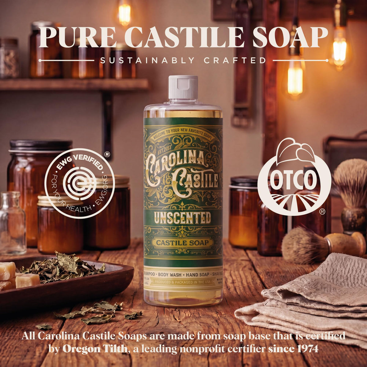 Carolina Castile Soap Unscented Liquid Soap 32 oz packaging