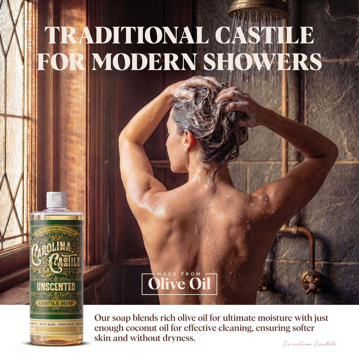 Carolina Castile Soap Unscented Liquid Soap 32 oz with bubbles