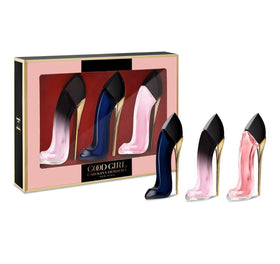 Carolina Herrera Good Girl Gift Set front view with three mini fragrances