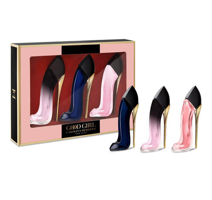 Carolina Herrera Good Girl Gift Set front view with three mini fragrances