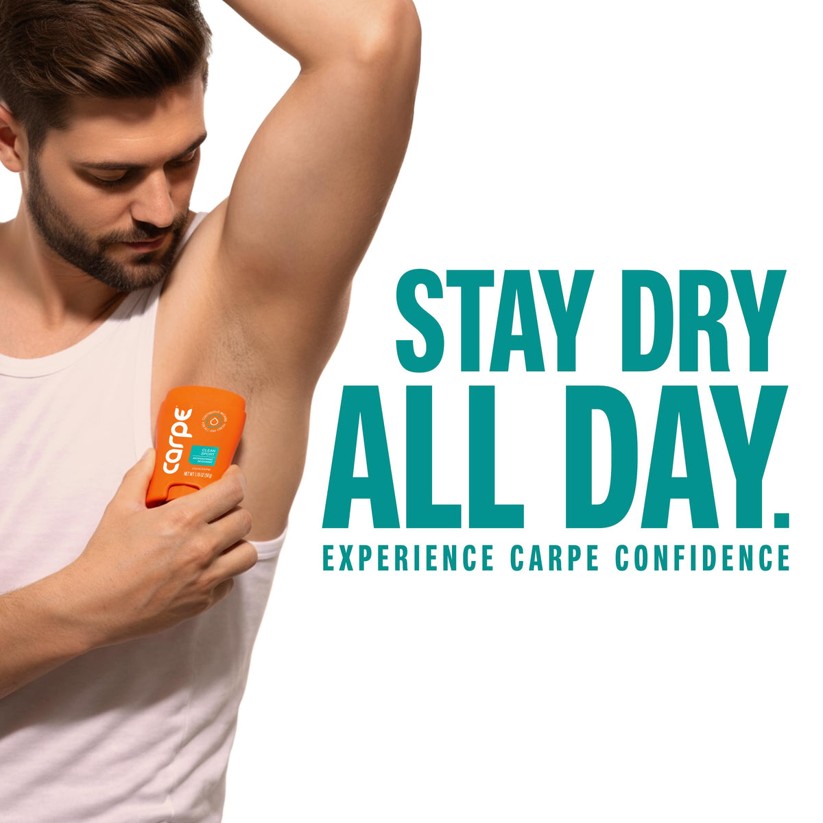 Carpe Antiperspirant Deodorant for Men Clean Sport in use