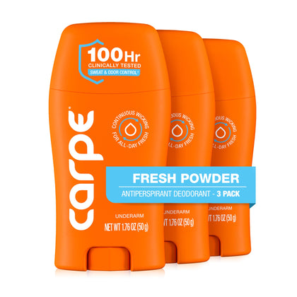 Carpe Antiperspirant Deodorant Fresh Powder 3 Pack front view