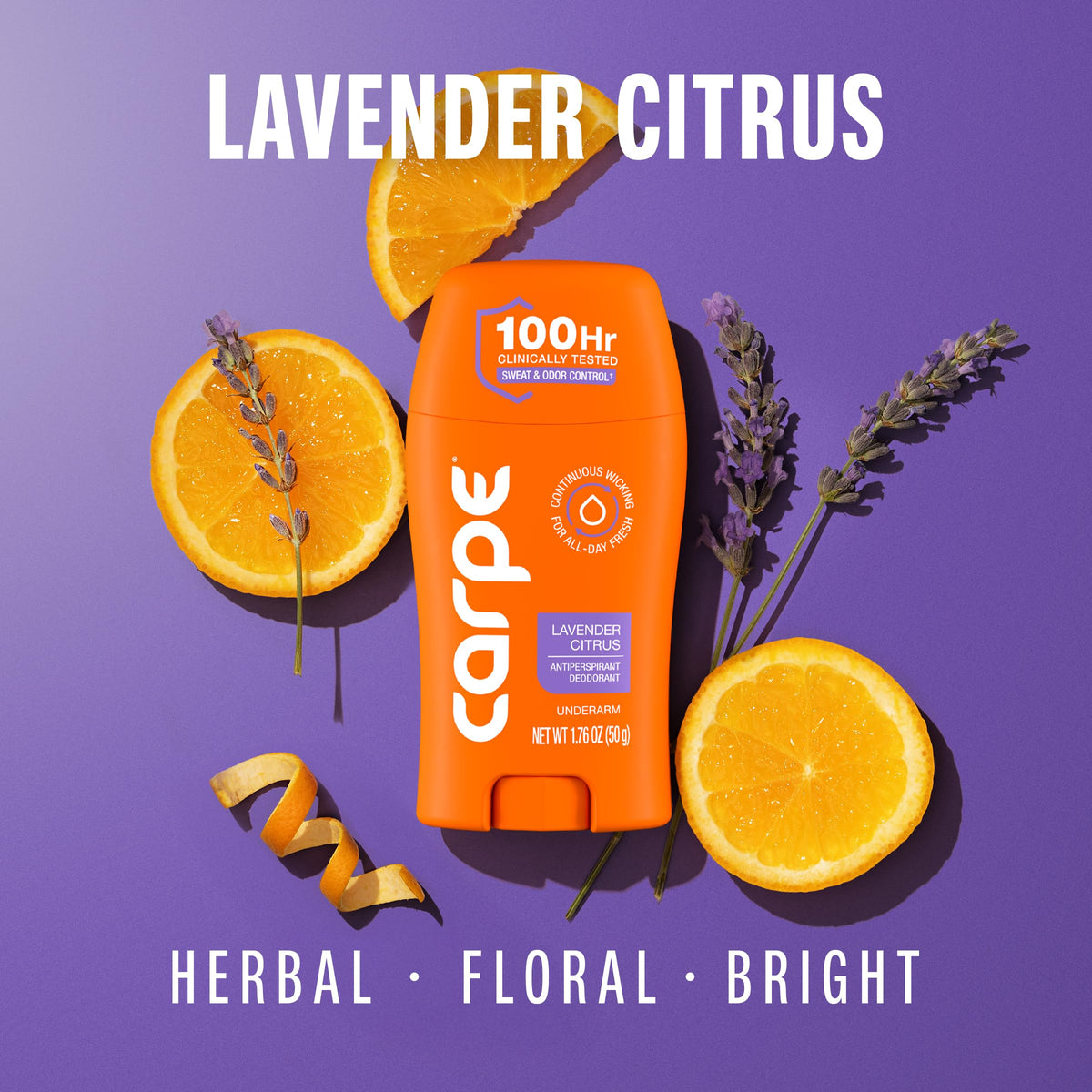 Carpe antiperspirant deodorant Lavender Citrus side view