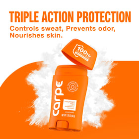 Carpe Antiperspirant Deodorant on a bathroom shelf