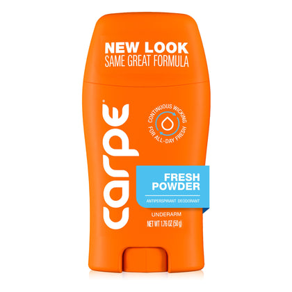Carpe Antiperspirant Fresh Powder front view with packaging