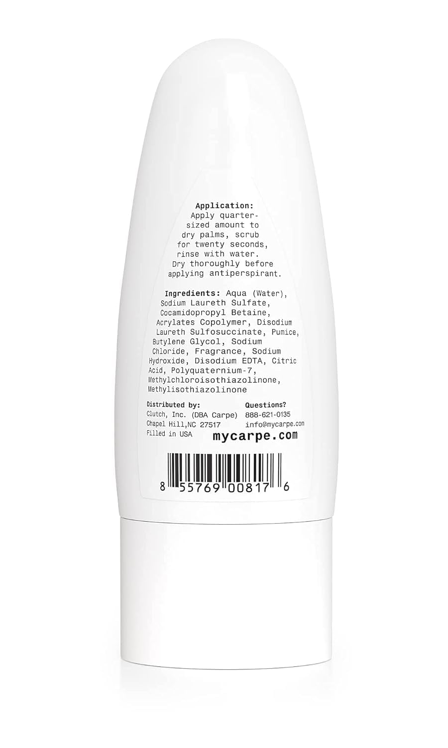 Carpe Exfoliating Underarm Scrub displayed on a bathroom shelf