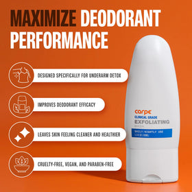 Carpe Exfoliating Underarm Scrub packaging showing product details