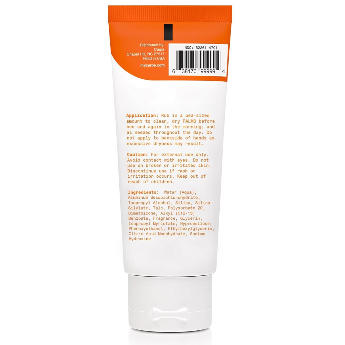 Carpe Sweat Absorbing Hand Lotion ingredients list