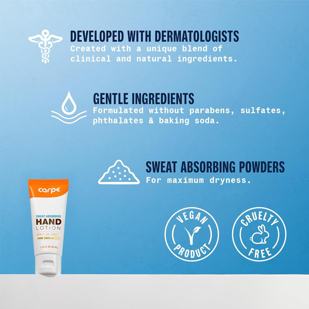 Carpe Sweat Absorbing Hand Lotion side view showing texture