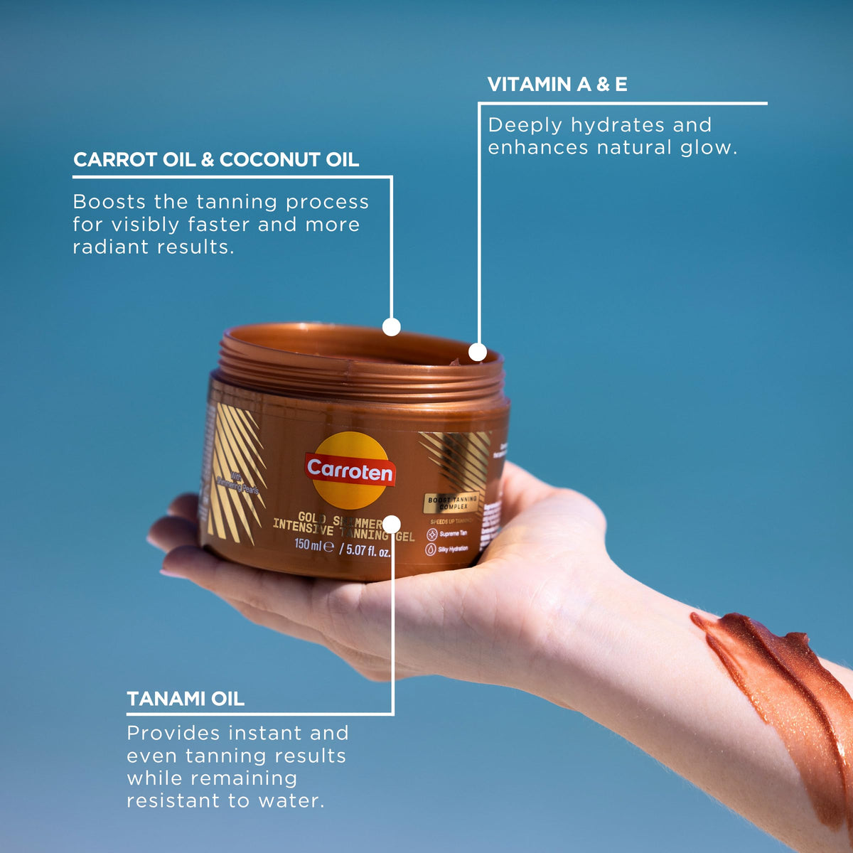 Carroten Gold Shimmer Tanning Gel texture close-up