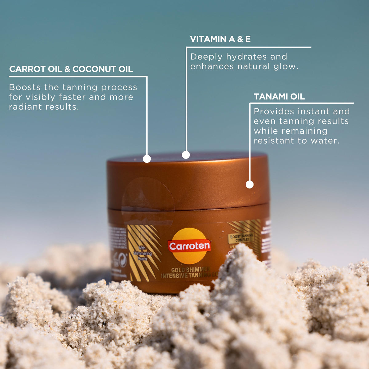 Carroten Tanning Gel application on skin