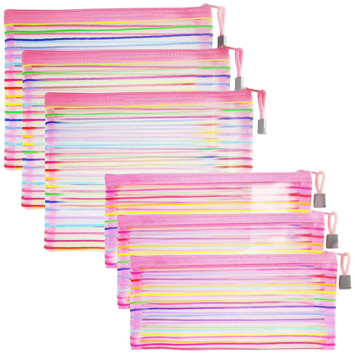 CarryEpic Mesh Makeup Bags 6 pack in pink front view