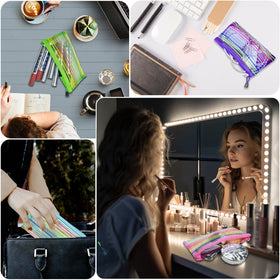 CarryEpic mesh makeup bags arranged in a striped pattern