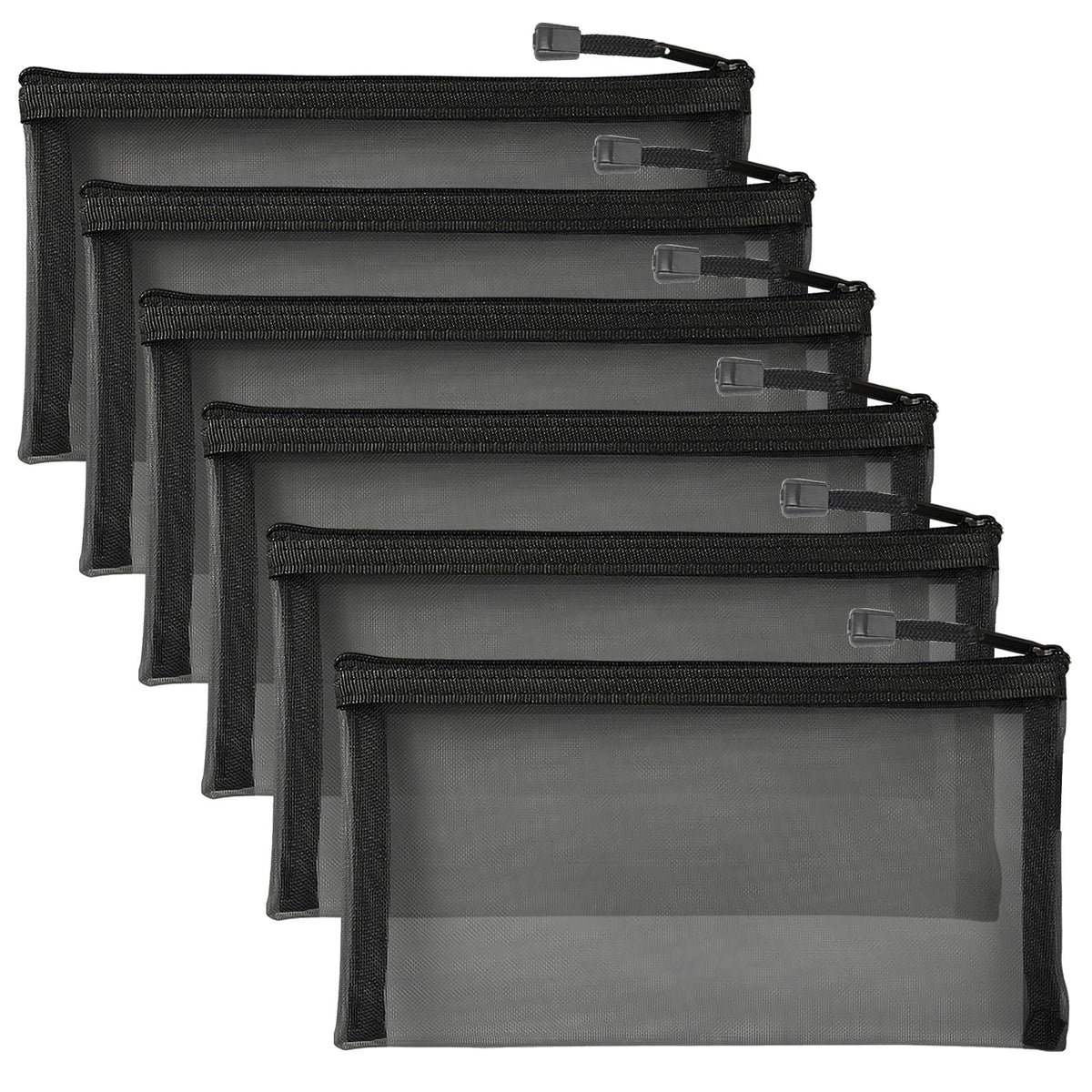 CarryEpic mesh makeup bags in black, front view