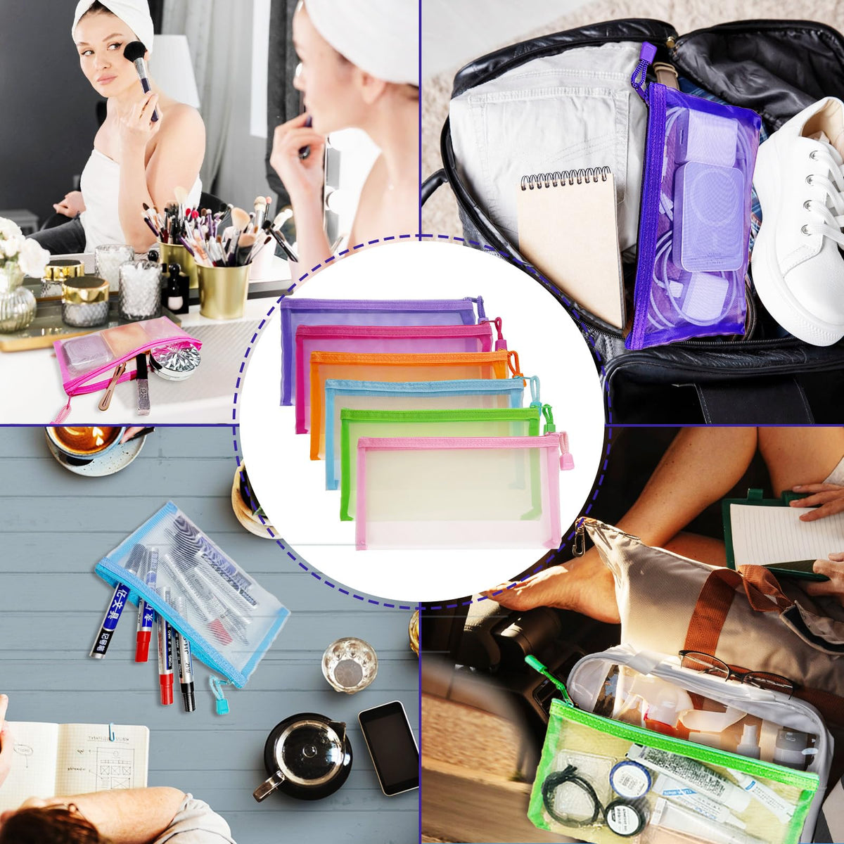 CarryEpic Mesh Pouches in different sizes and colours