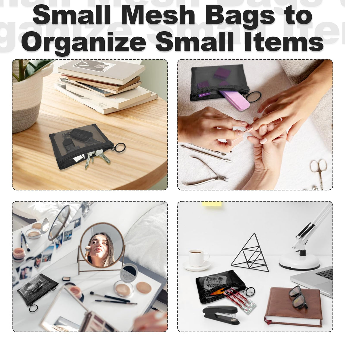 CarryEpic Mini Mesh Pouches transparent design showcasing contents