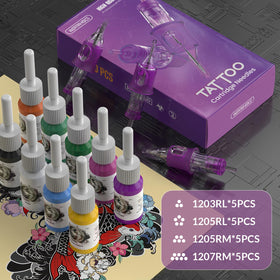 Cartridge needles with finger ledge for tattooing