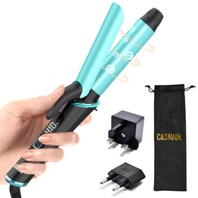 Casavok Mini Travel Curling Iron front view with digital display