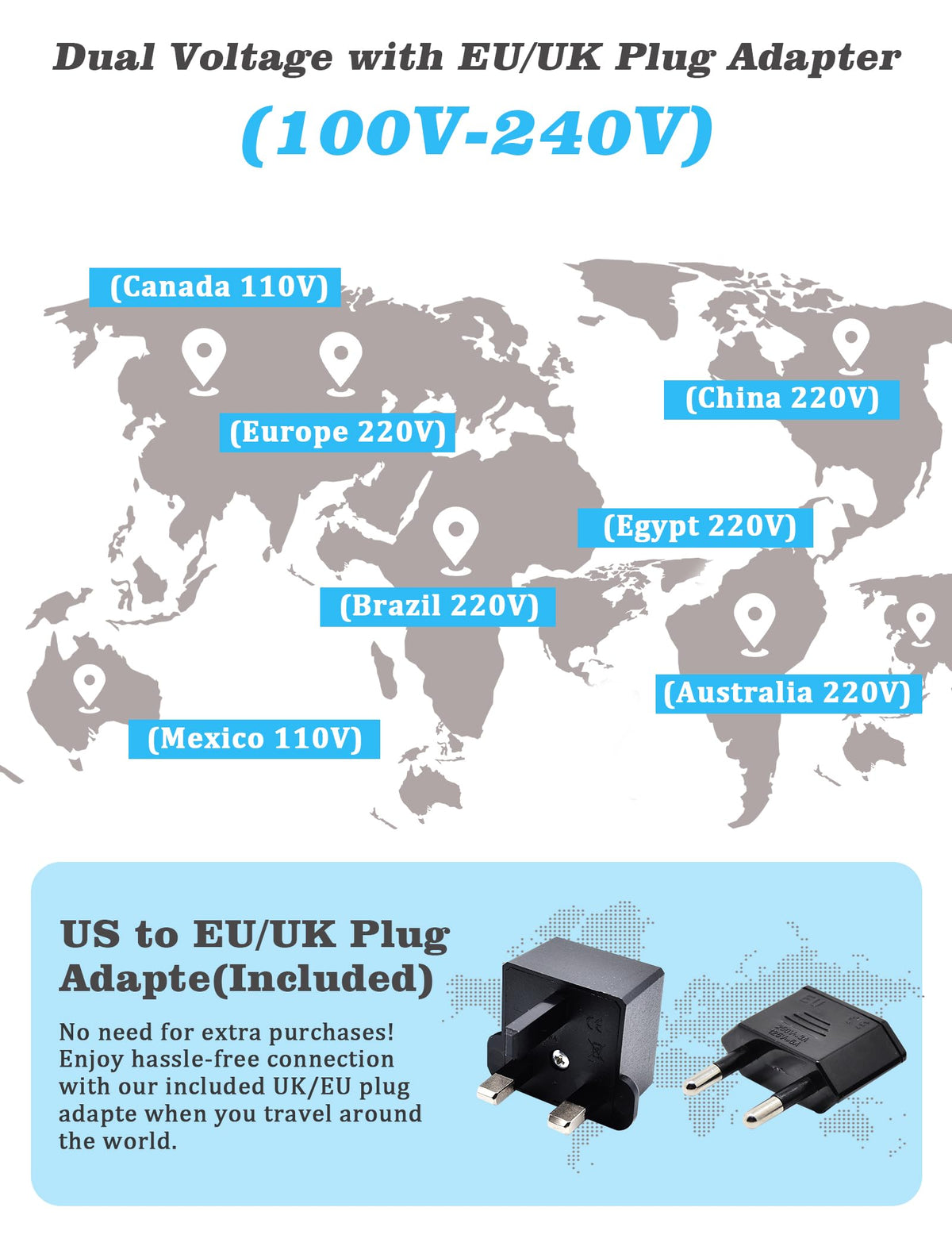 Casavok Mini Travel Curling Iron with UK and EU plug adapters