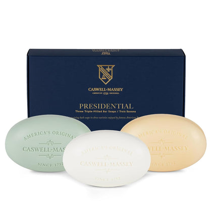 Caswell-Massey Men's Bar Soap Gift Set front view with three soaps
