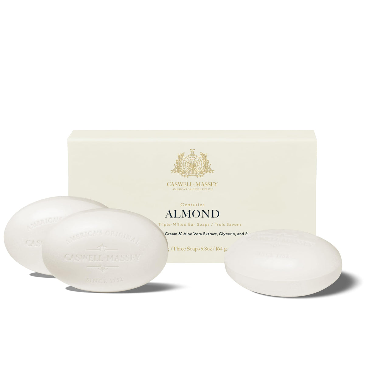 Caswell-Massey Natural Bar Soap Gift Set front view with three bars